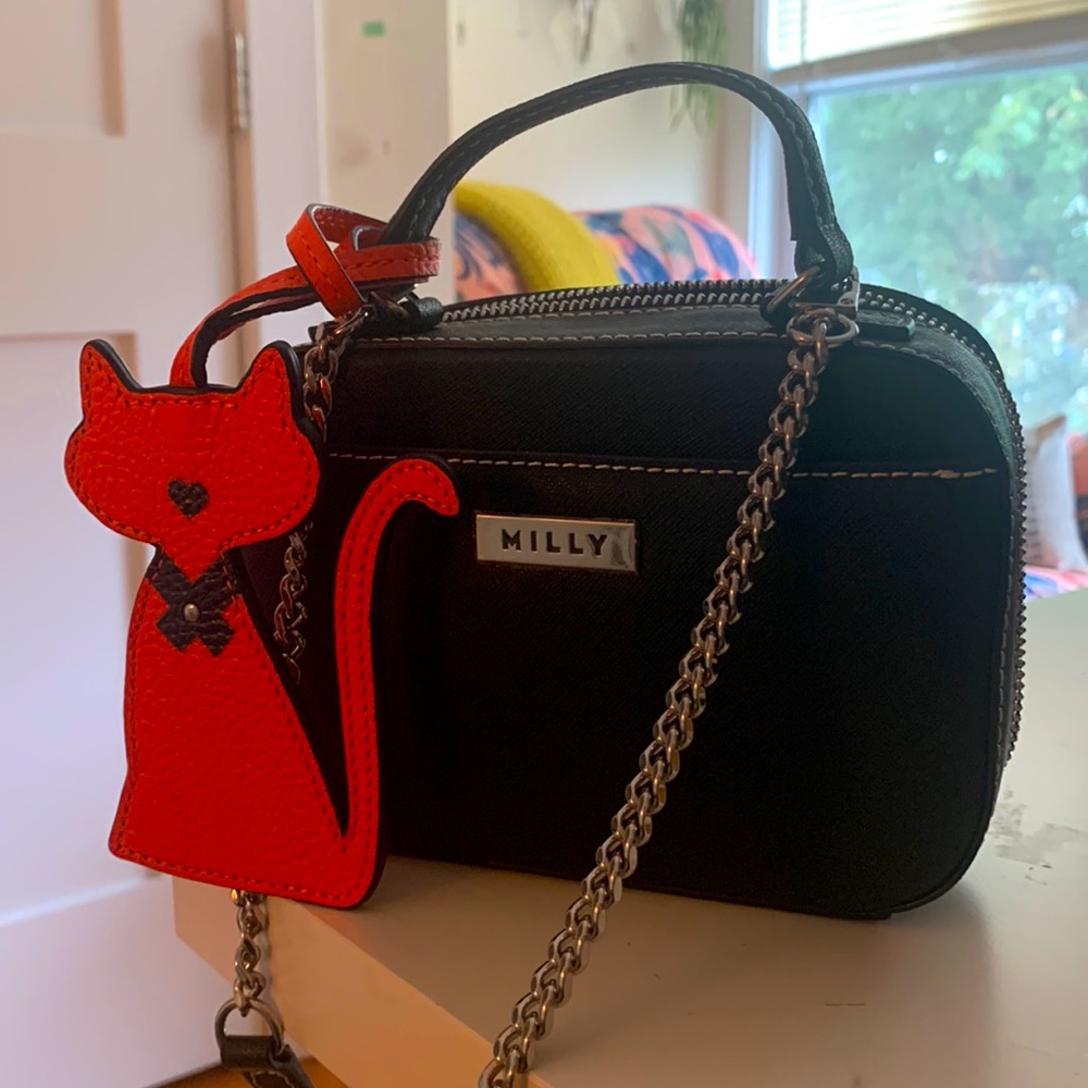 Milly Striped Saffiano Leather Kitty Satchel Bag Crossbody Purse, NWT